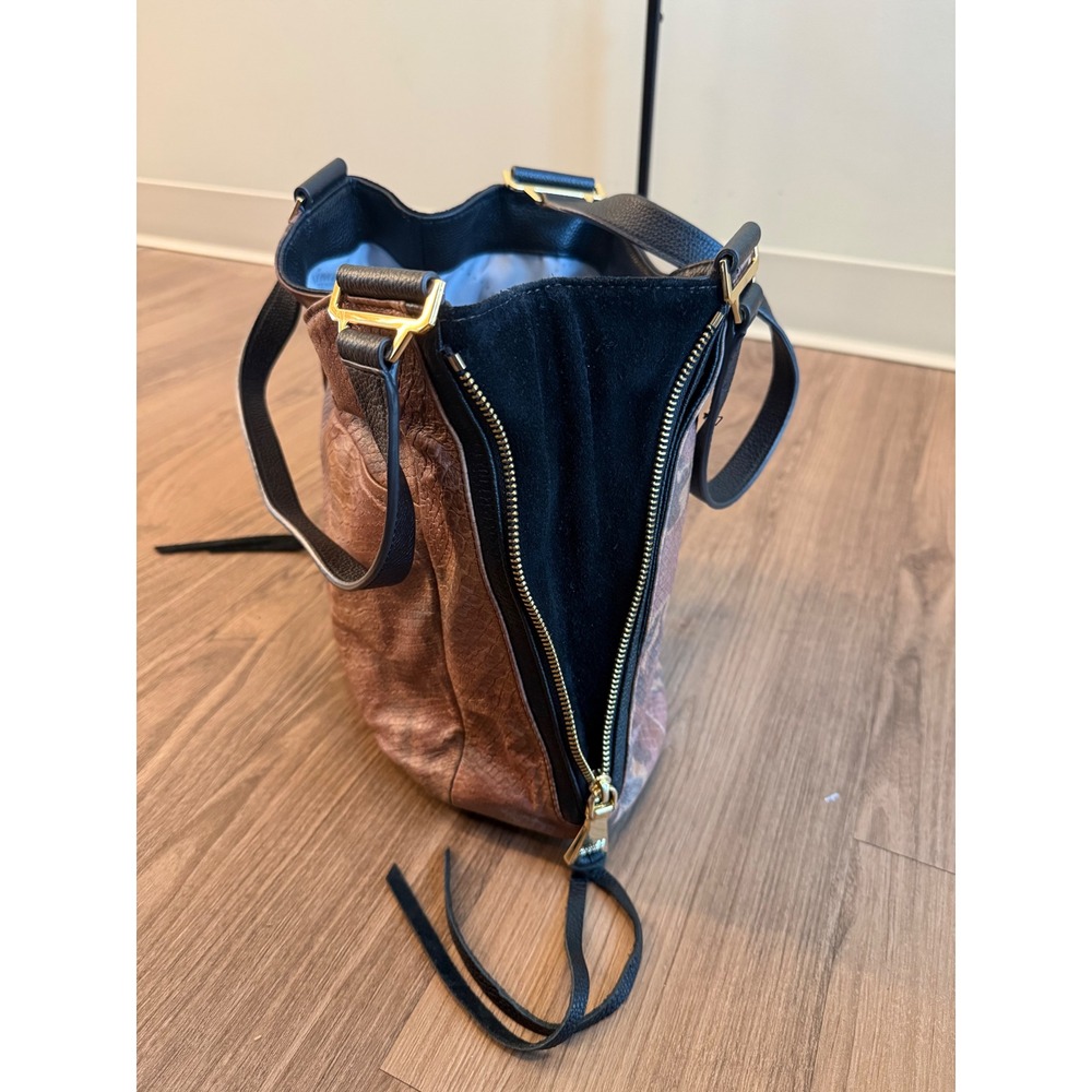 Aimee Kestenberg Snake Embossed Leather Hobo Bag Brown/Black Gold Tone A282317 - Picture 12 of 16